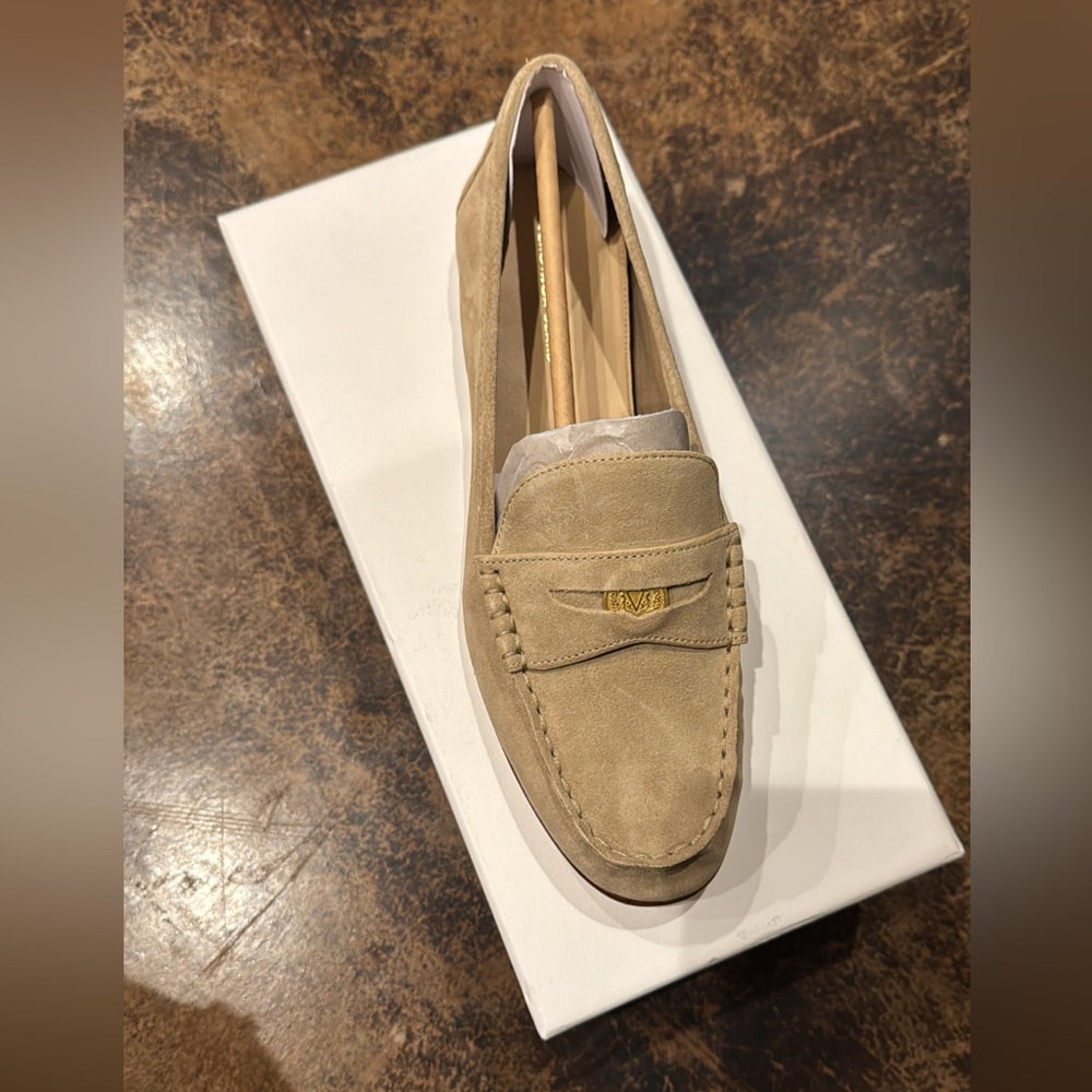 Veronica Beard Suede Penny Loafer in Sand (NIB)